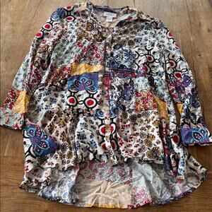 For The Republic Tunic Top Womens Medium Multicolor Floral Button Down
